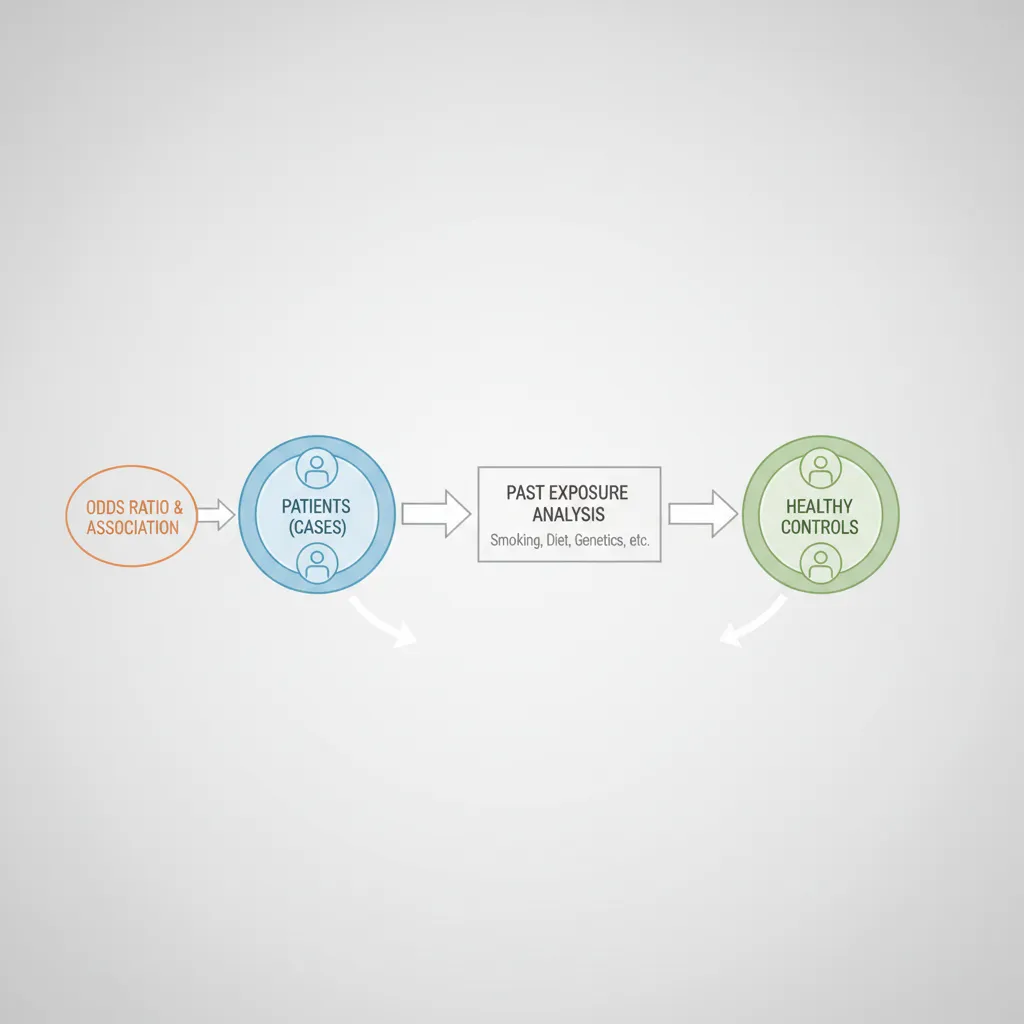 Esquema visual que muestra la estructura básica de un estudio casos y controles