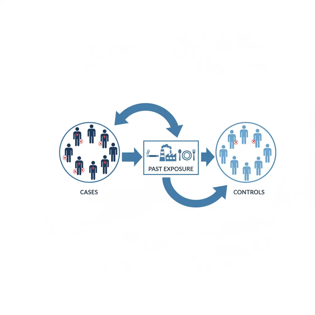 Diagram showing study participants divided into cases and controls to analyze history of past exposure