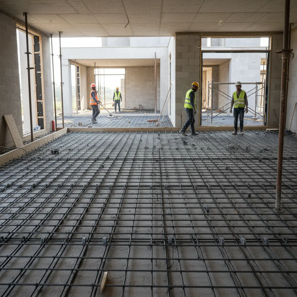 Estructura de losa de concreto armado en construcción residencial