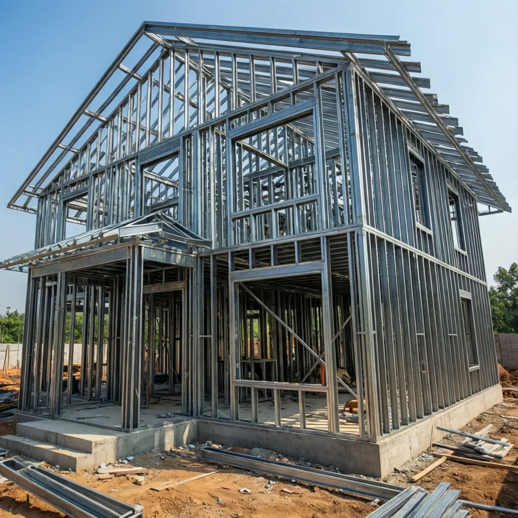 Esqueleto estructural de acero de una vivienda unifamiliar