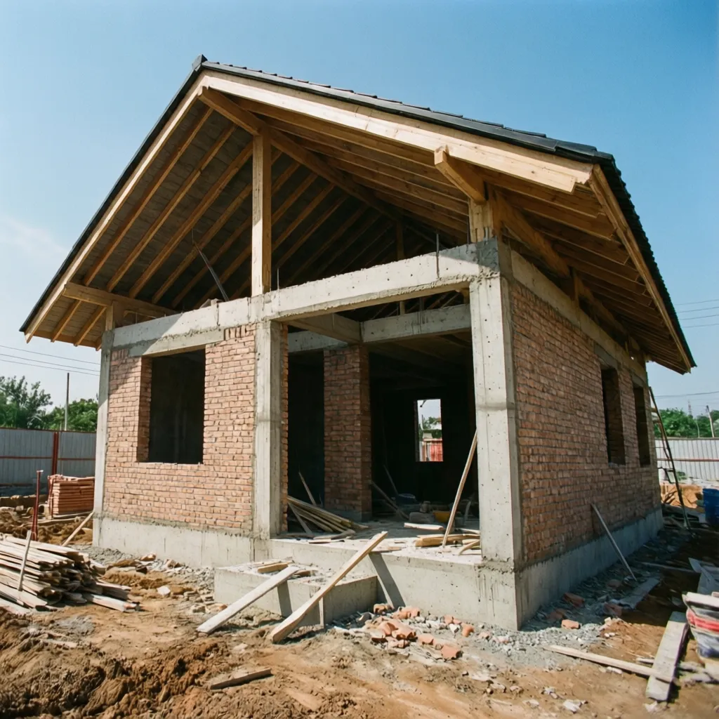 Estructura de techo simple en construcción residencial