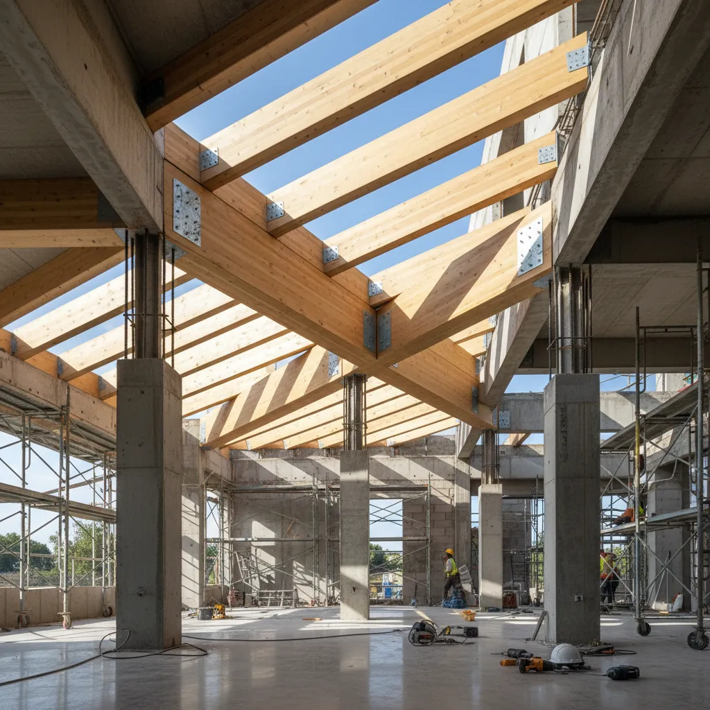 Estructura de techo moderno en construcción