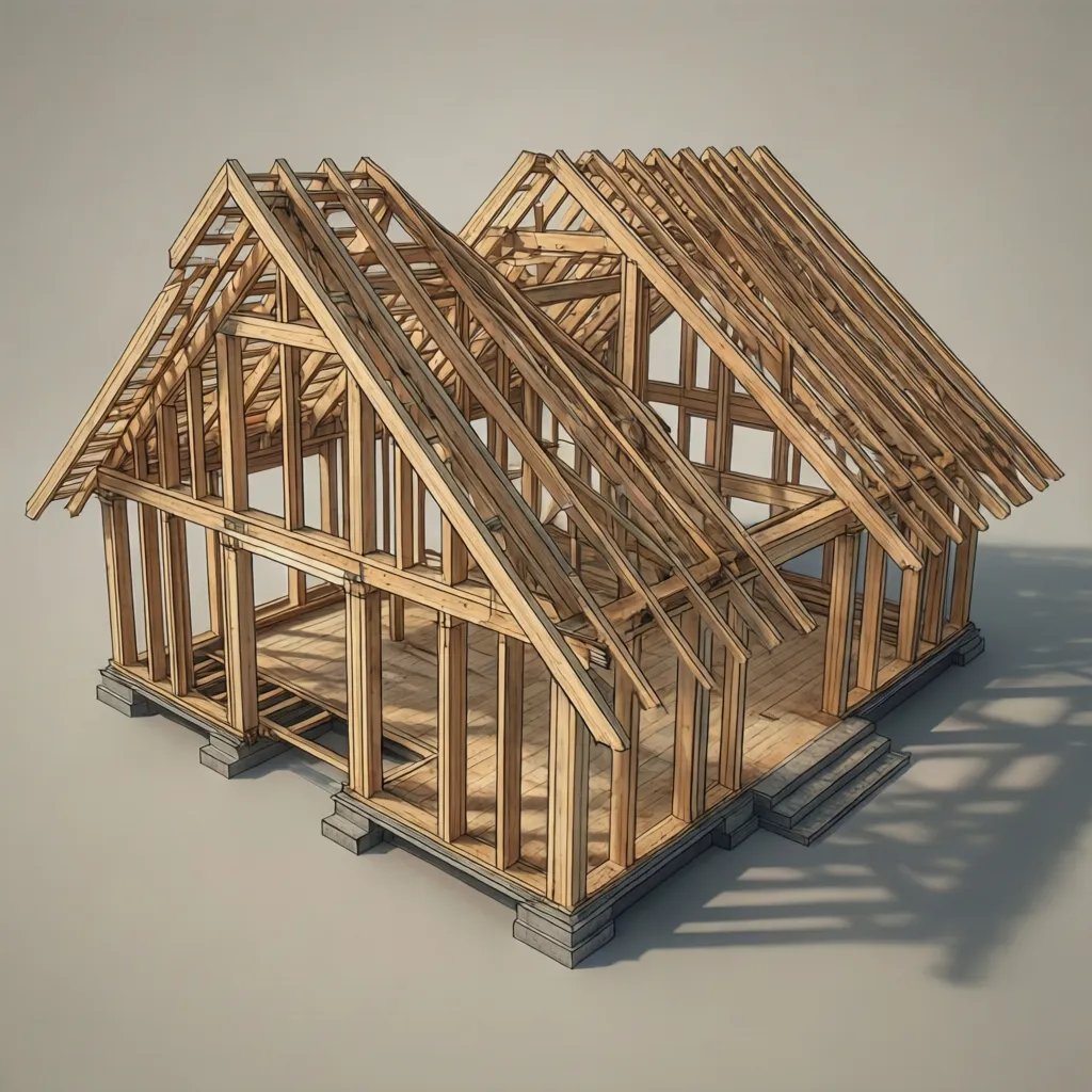 Estructura básica de un techo a dos aguas en una vivienda