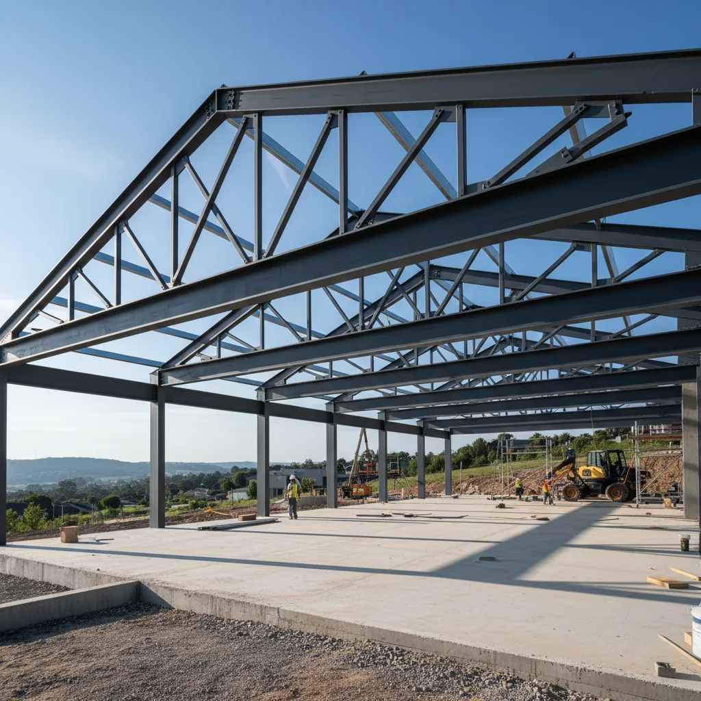 Estructura metálica de techo en una vivienda moderna en construcción