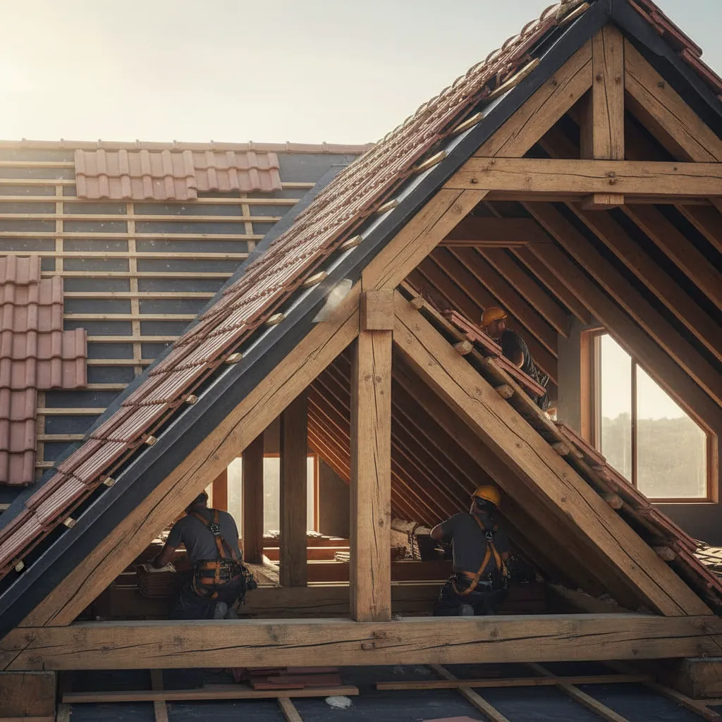 Estructura de tejado mostrando pendiente y colocación de tejas