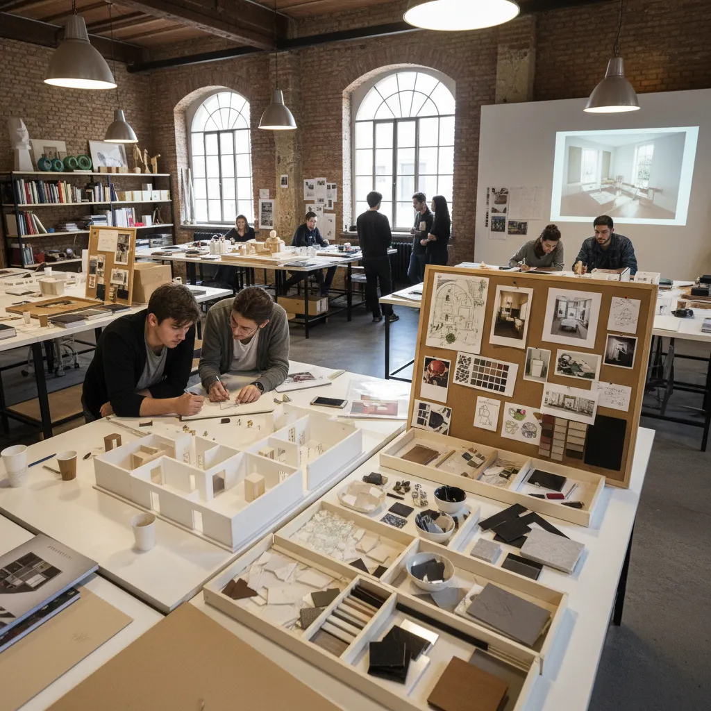 Estudiantes de interiorismo desarrollando un proyecto de diseño