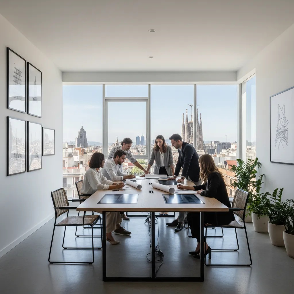 Estudio profesional de interiorismo en Barcelona con equipo trabajando