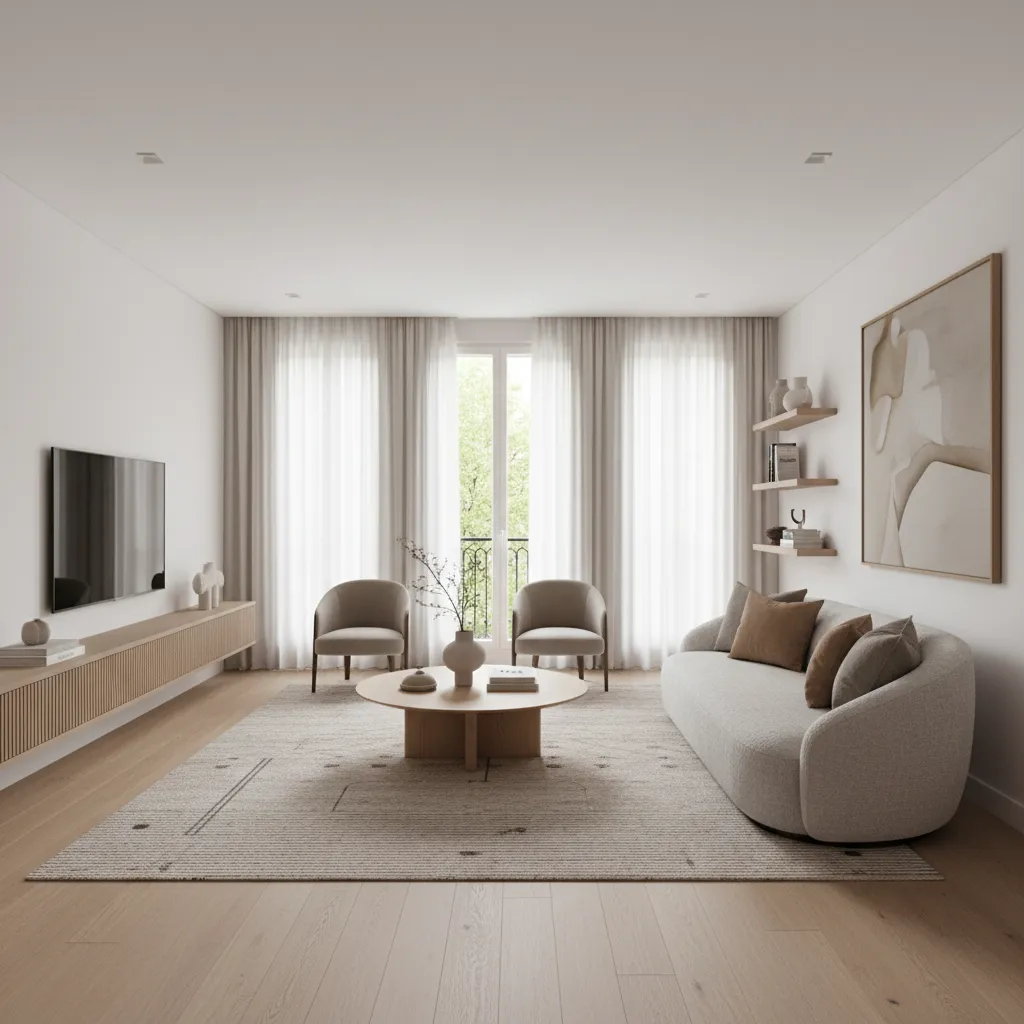Salón moderno diseñado por un interiorista en Madrid