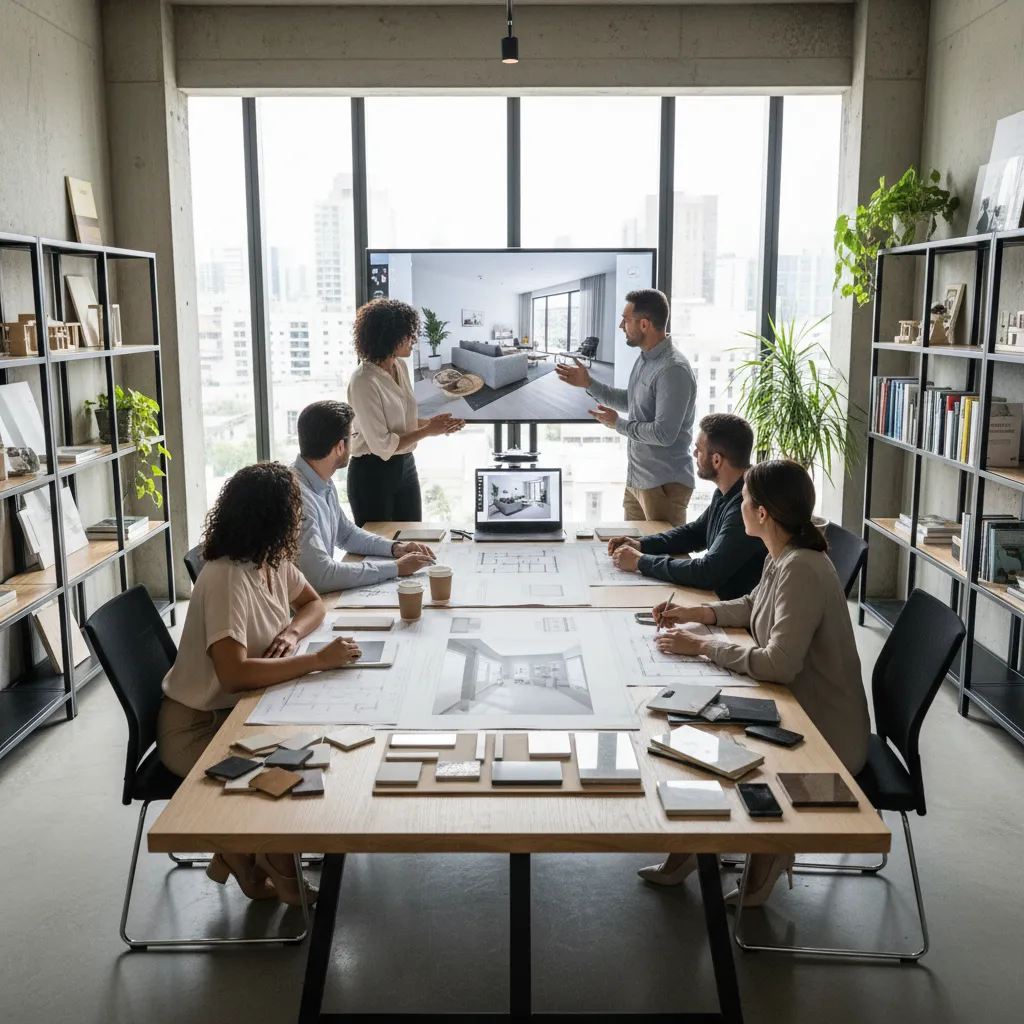 Diseñadores de interiores trabajando en un estudio profesional