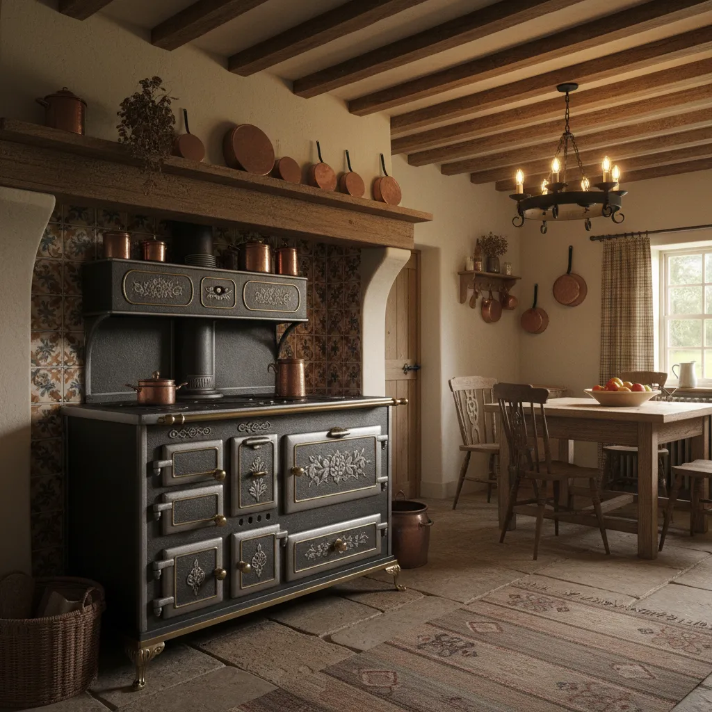Estufa de hierro antigua en una cocina tradicional