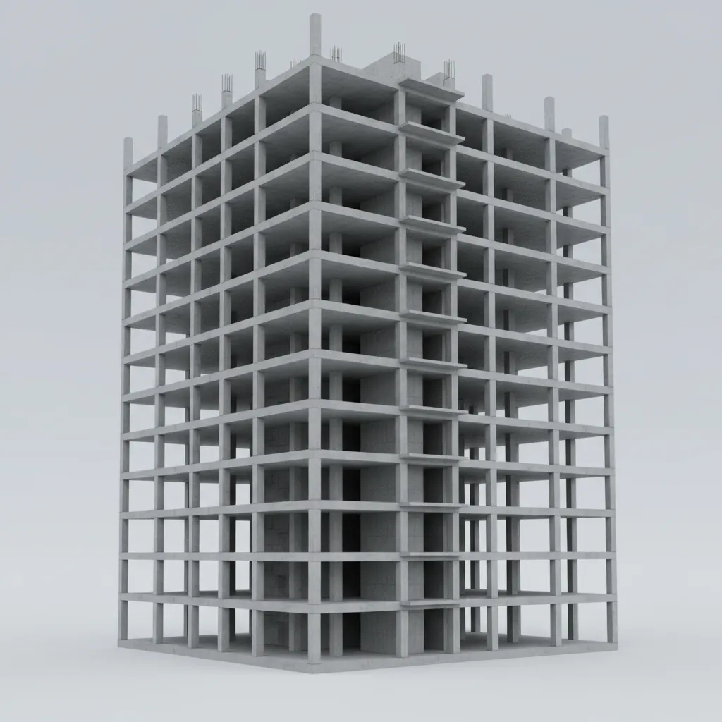 3D ETABS structural model showing beams columns and slabs in rendered view