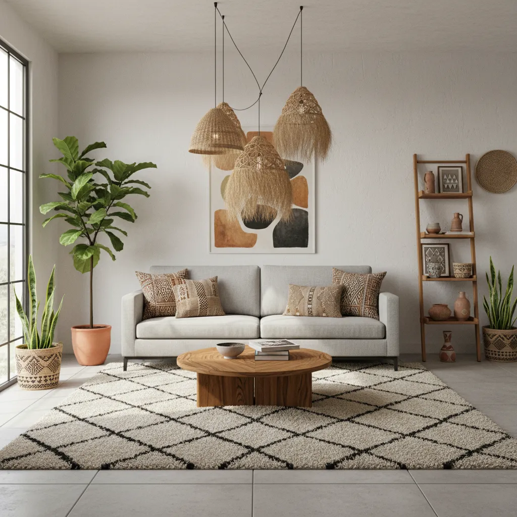 Salón moderno con acentos de estilo étnico