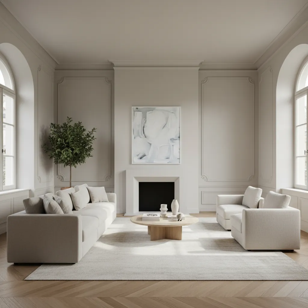 Salón luminoso con proporciones equilibradas en una casa europea