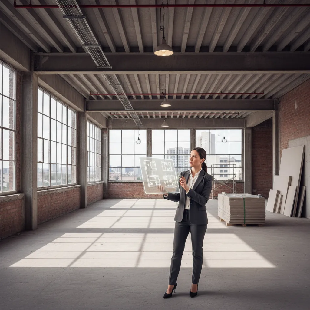 Diseñador analizando el interior de un local vacío antes de iniciar el proyecto
