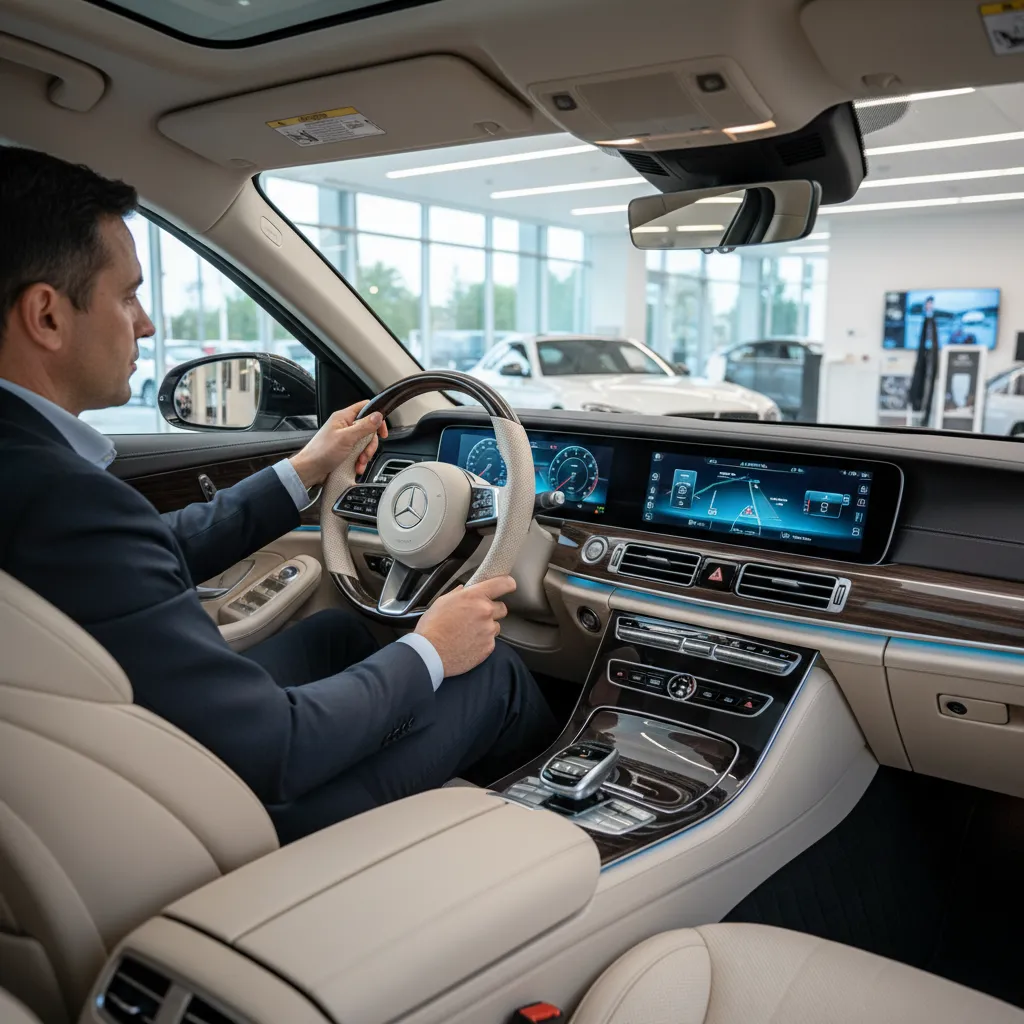 Persona evaluando el interior de un coche en concesionario