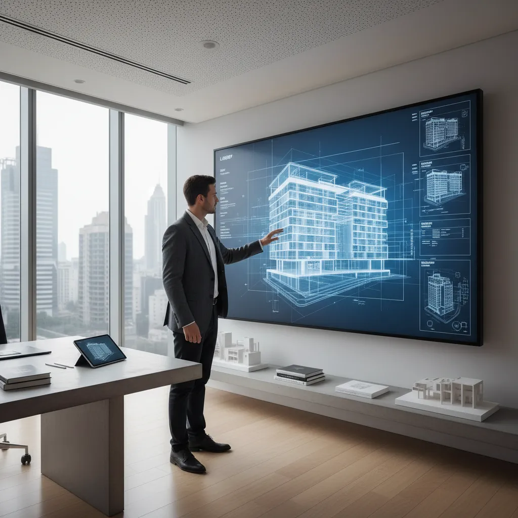 Architect reviewing architectural floor plan complexity before 3D modeling