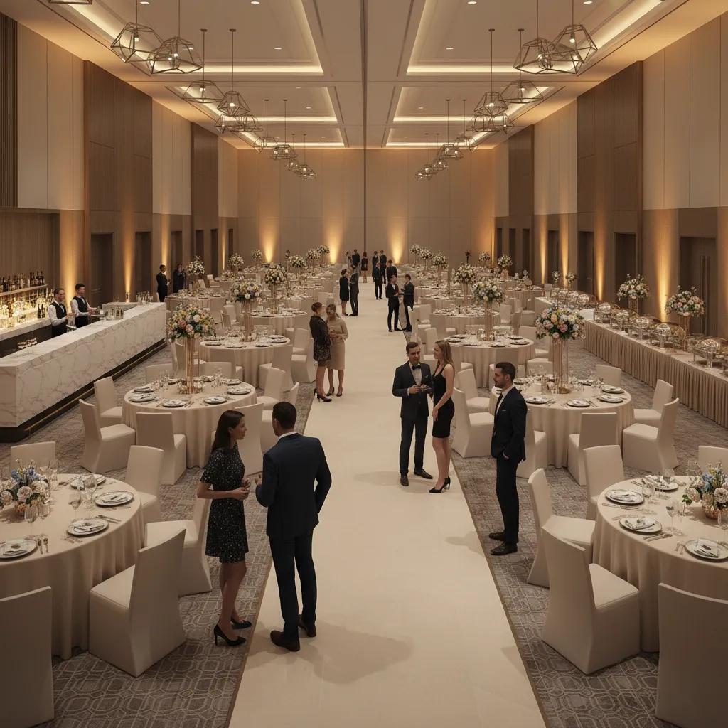 Event venue layout highlighting wide walkways and guest circulation paths
