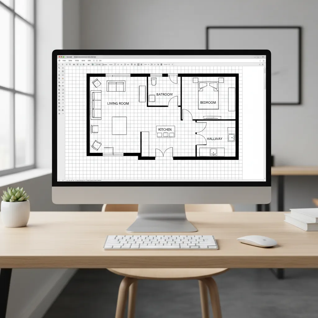 Excel grid configured as a floor plan layout with room blocks and wall outlines