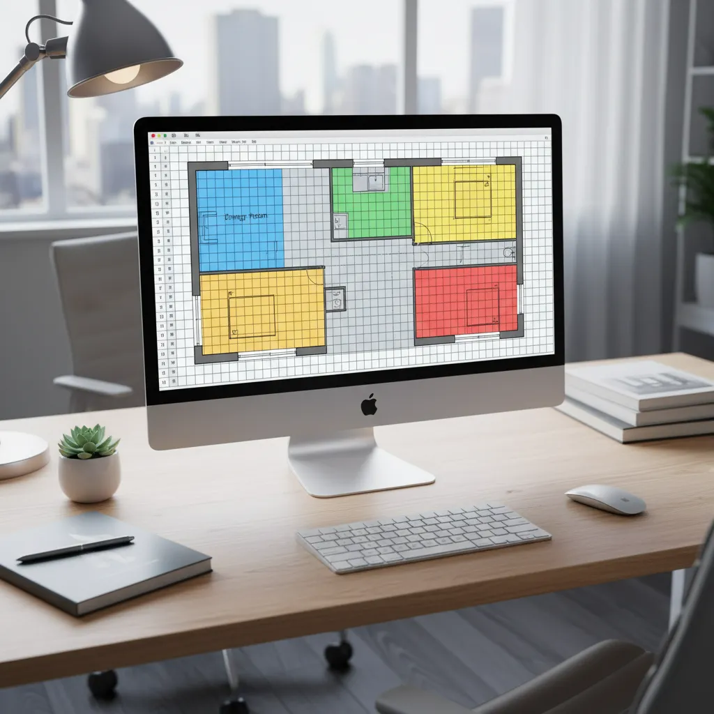 Excel spreadsheet grid used to sketch a simple floor plan layout