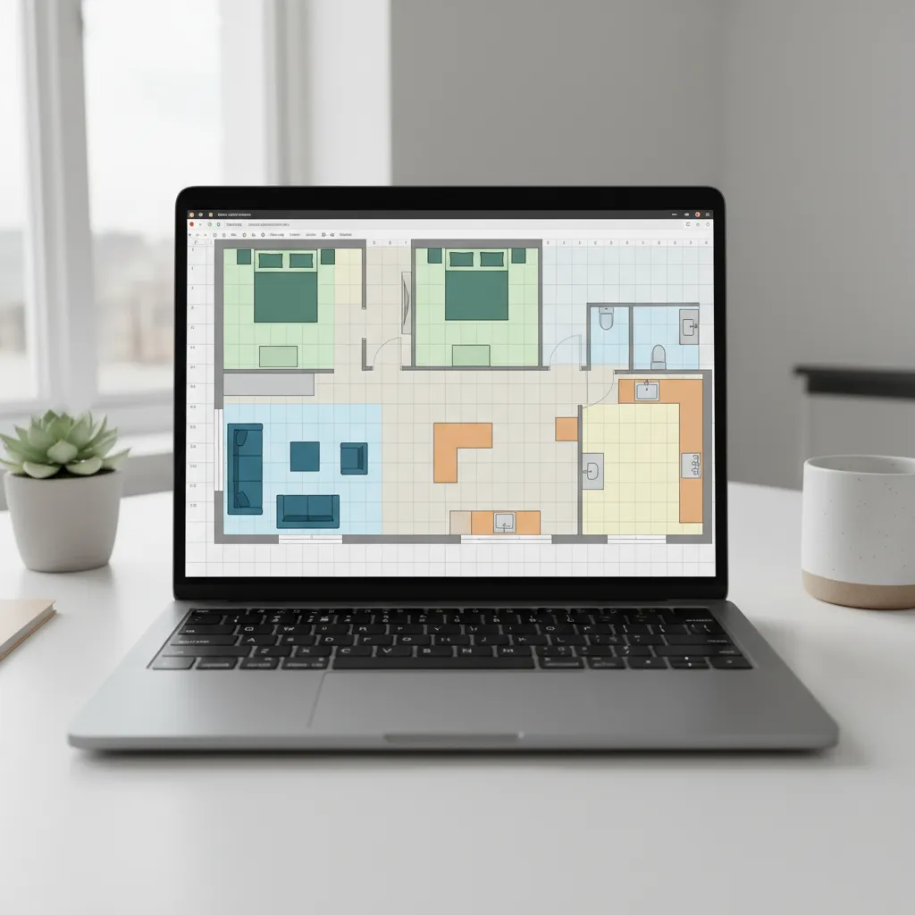 Excel spreadsheet used to sketch a simple room layout with colored grid cells