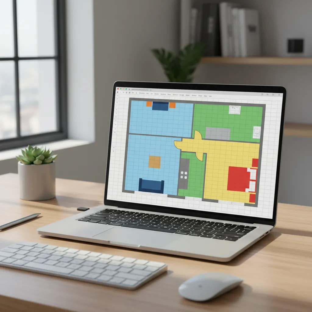 Excel spreadsheet grid used to simulate a basic floor plan layout