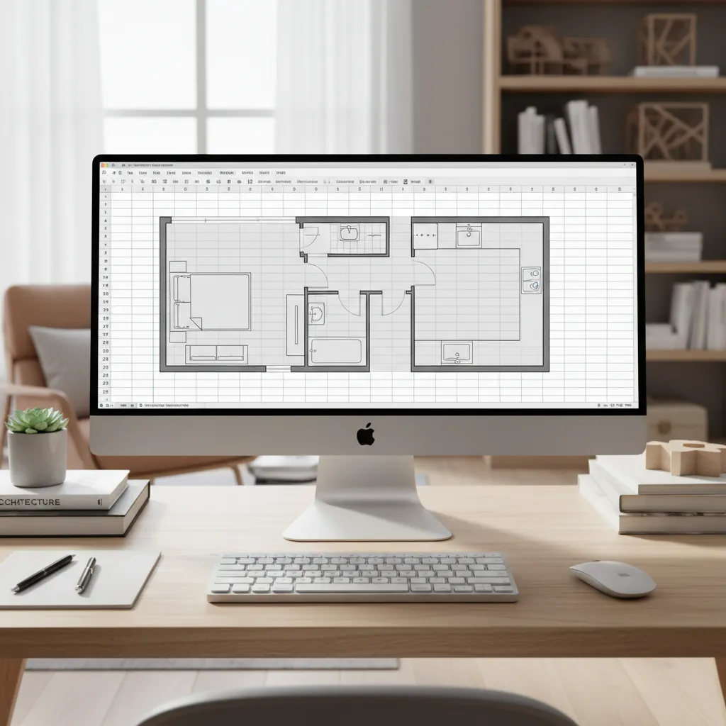 Excel grid used to sketch a simple apartment floor plan layout
