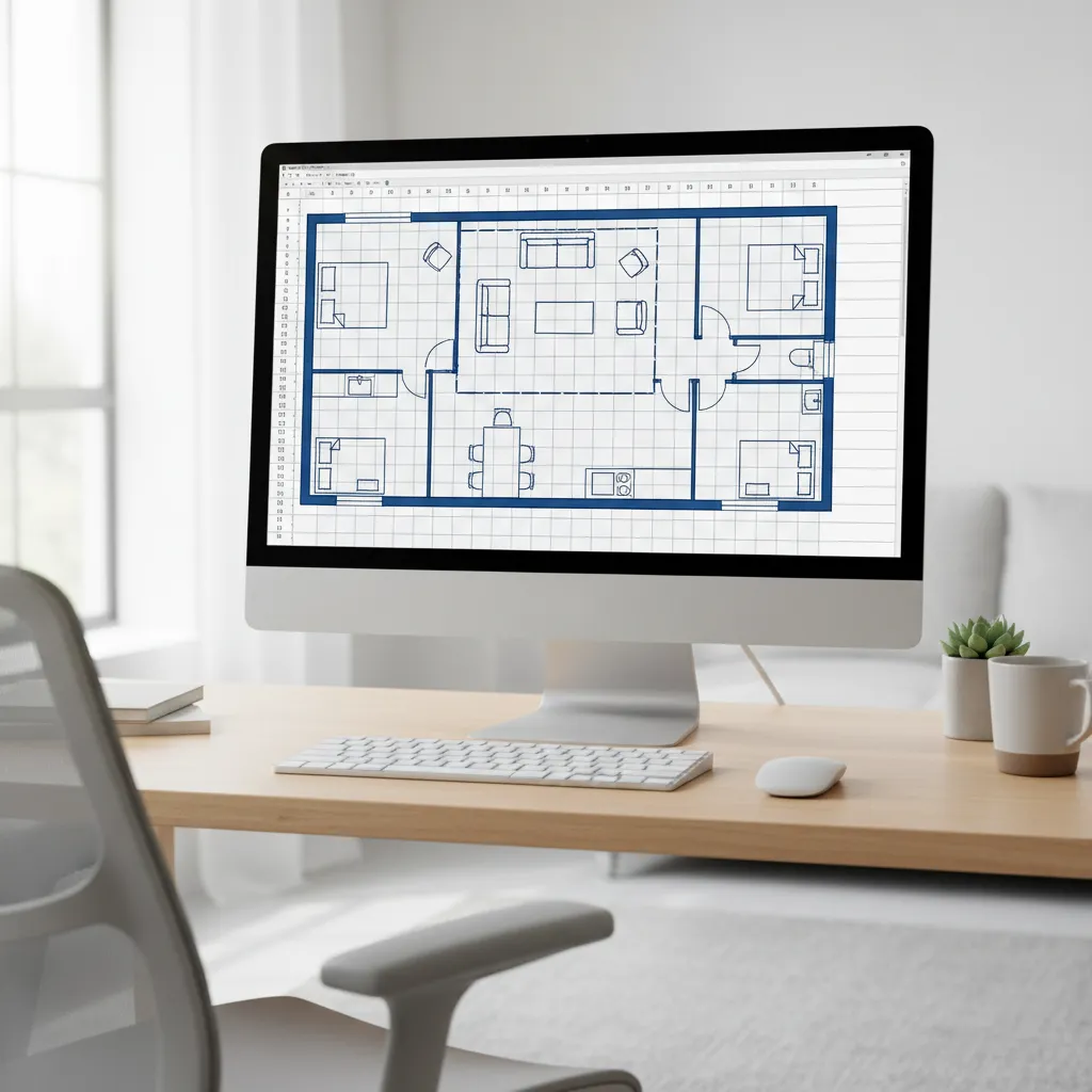 Simple house layout drawn using spreadsheet grid cells
