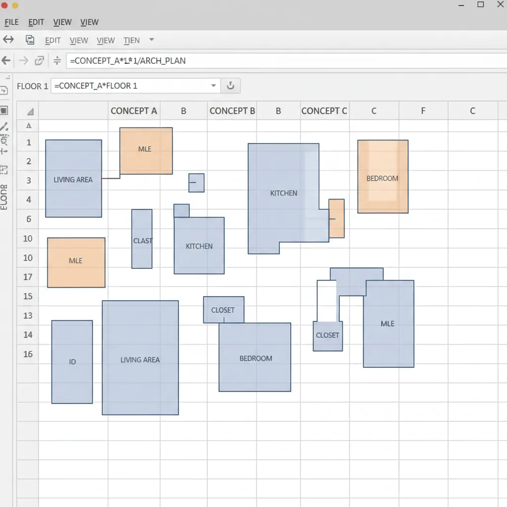 Example showing misaligned Excel grid cells affecting floor plan scale