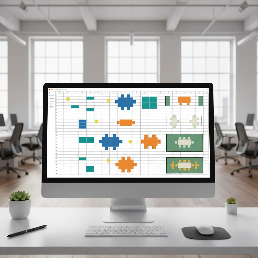 office workspace layout planned using spreadsheet grid blocks