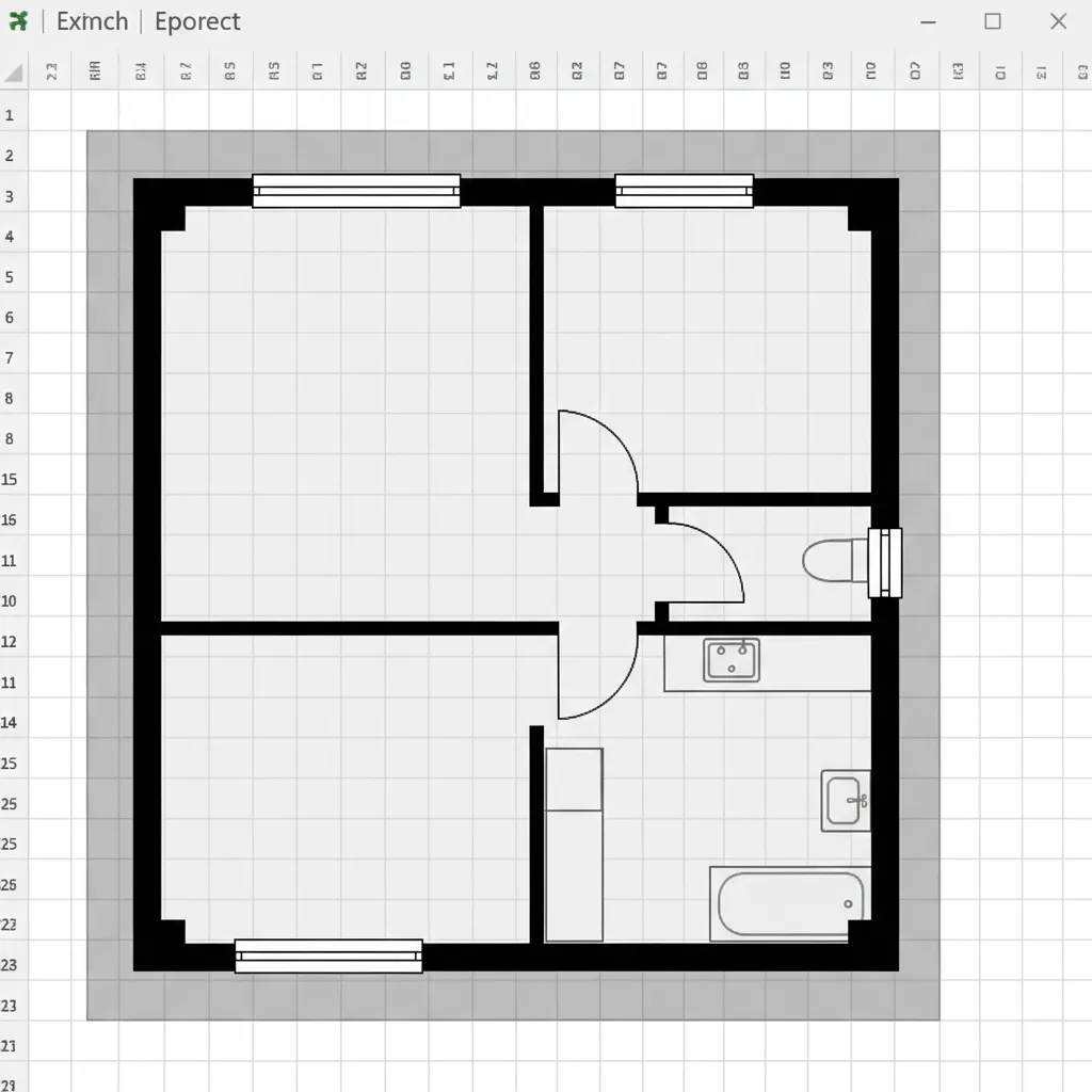 Excel floor plan using aligned rectangle shapes to represent walls