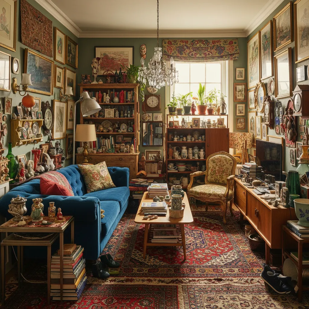 Interior con demasiados objetos decorativos y ruido visual