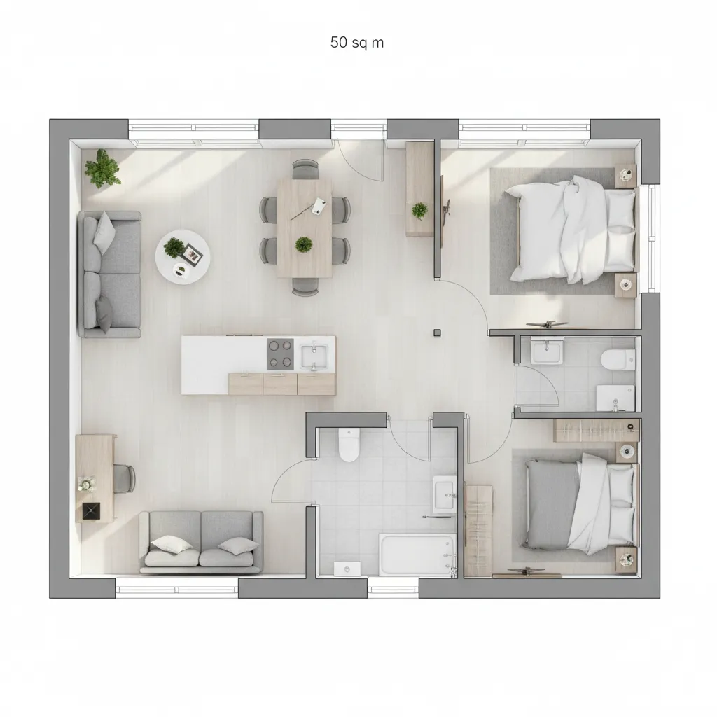 exemplo de planta de casa pequena cerca de 50 metros quadrados