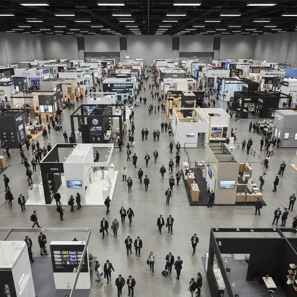 trade show booth layout showing wide aisles and organized circulation paths