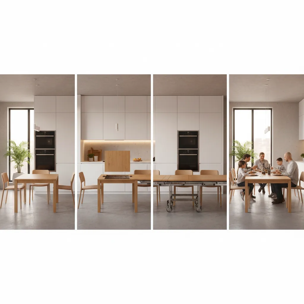 Expandable compact dining table transformation