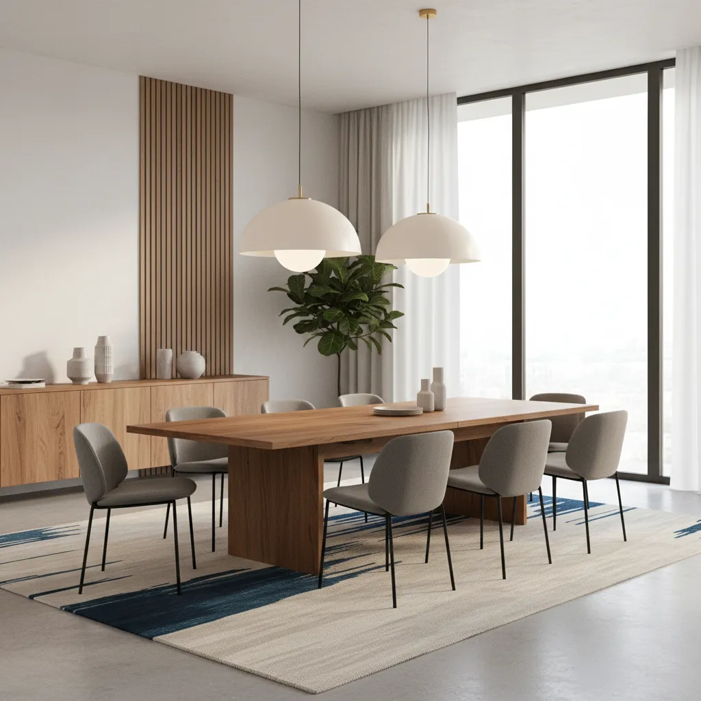 Expandable dining table fully extended to seat more guests