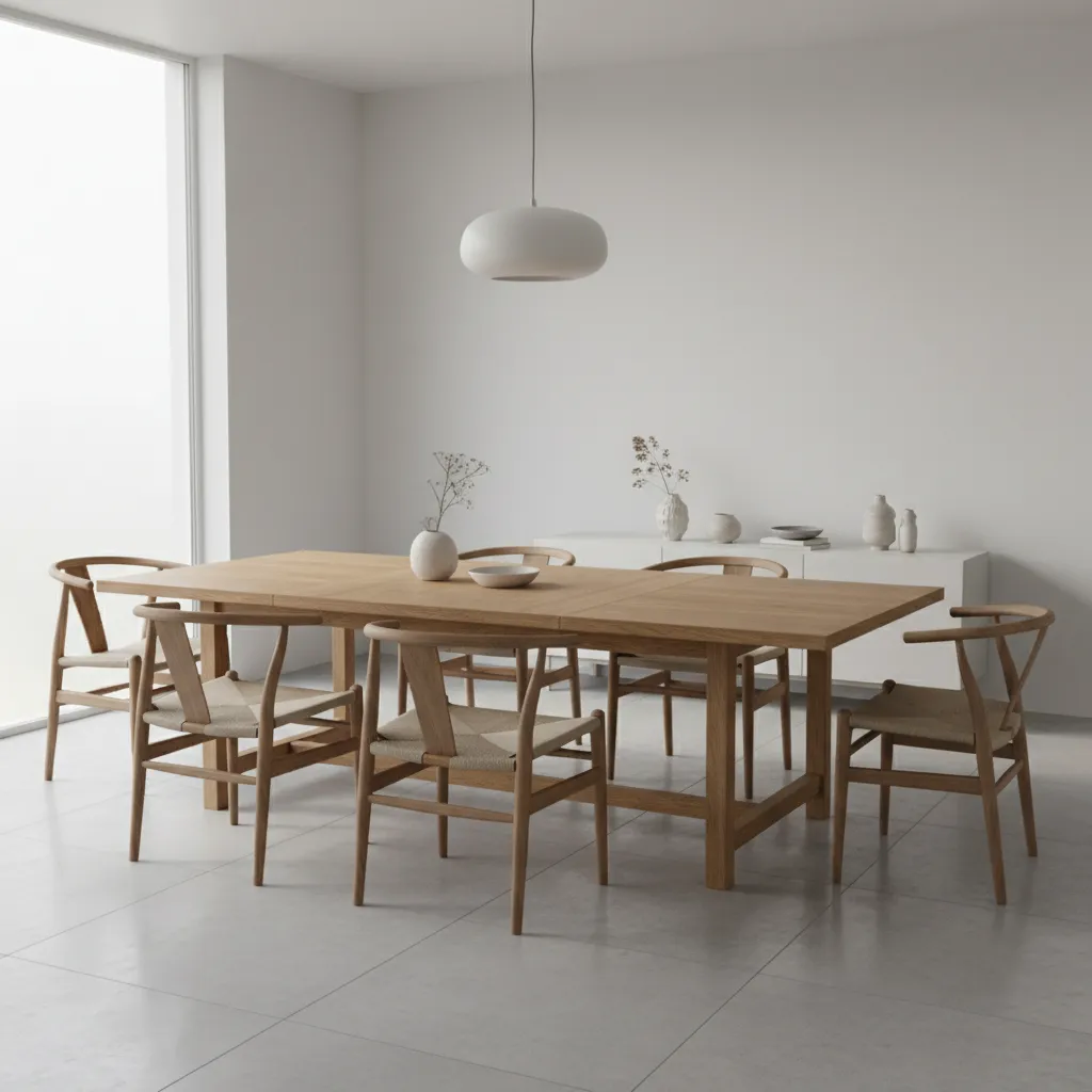expandable dining table extended with center leaf in modern dining room