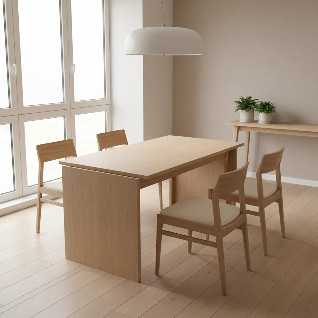 Expandable dining table in a modern apartment dining space