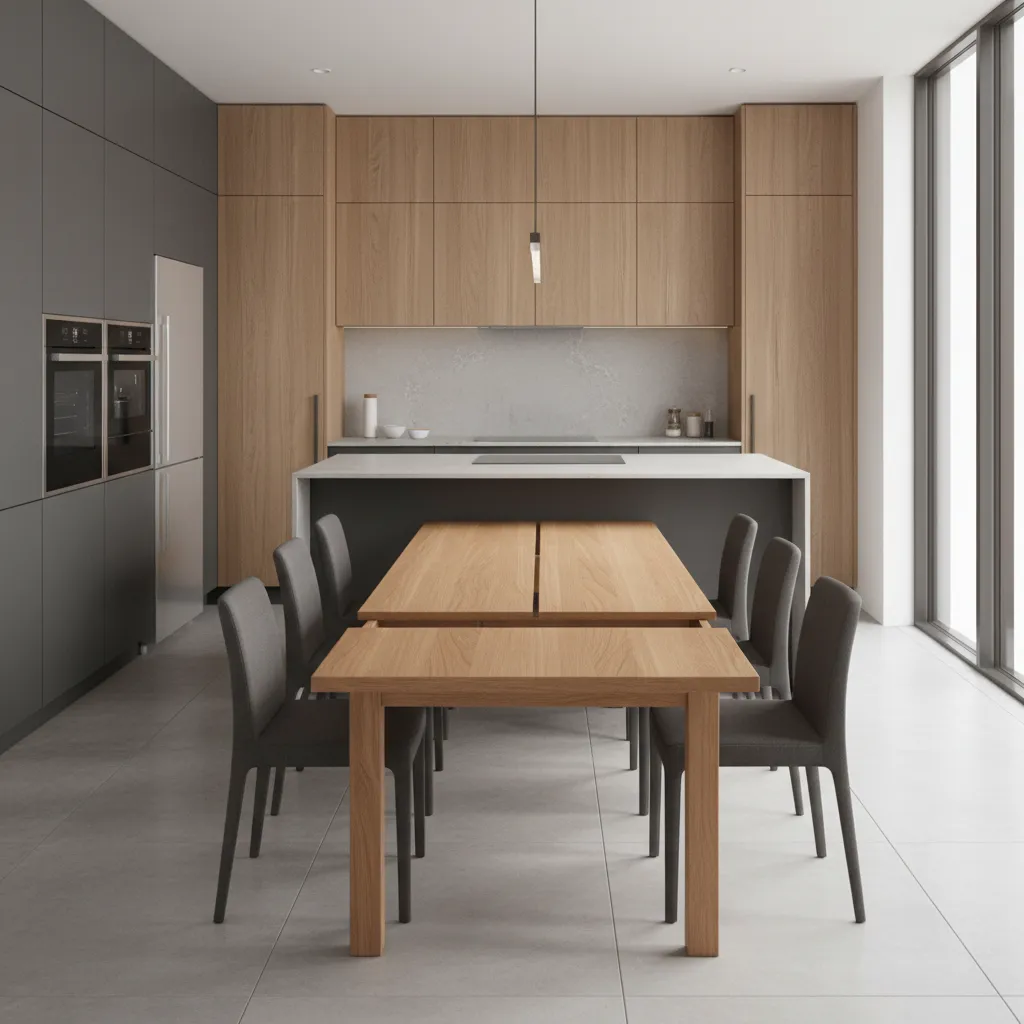 expandable kitchen table showing compact and extended configuration