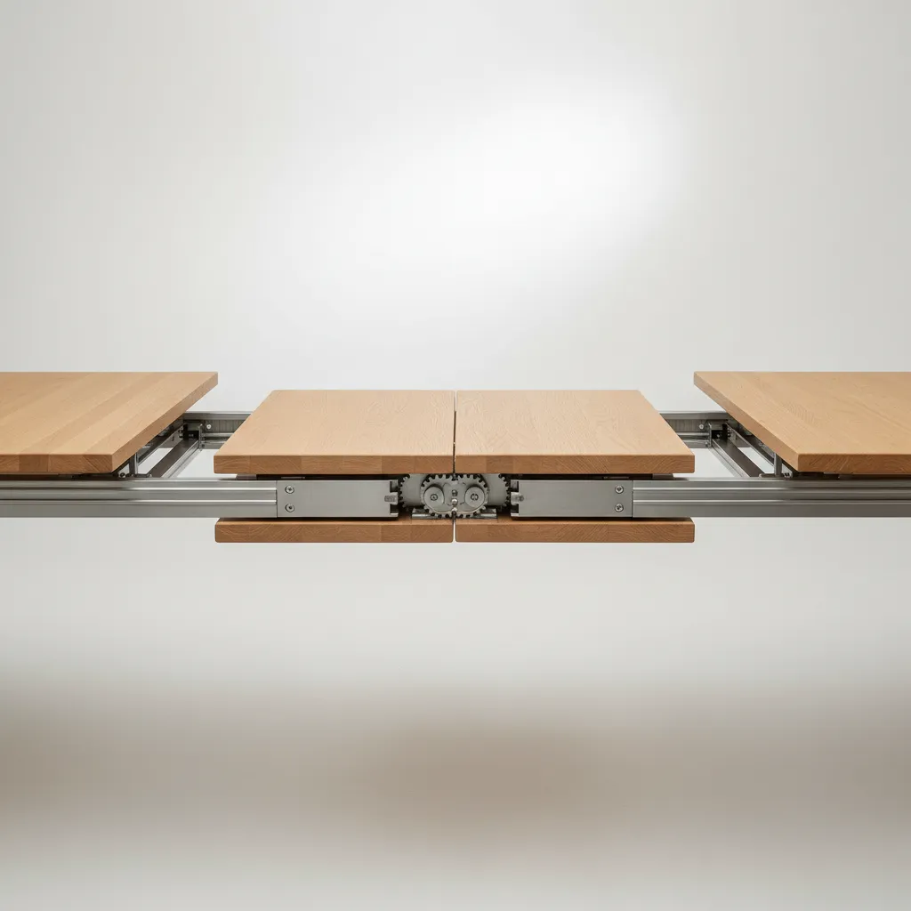 Butterfly leaf mechanism inside an expandable dining table