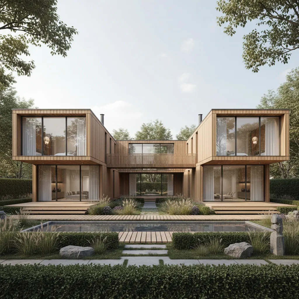 Casa moderna en forma de L ampliada hacia una forma en U