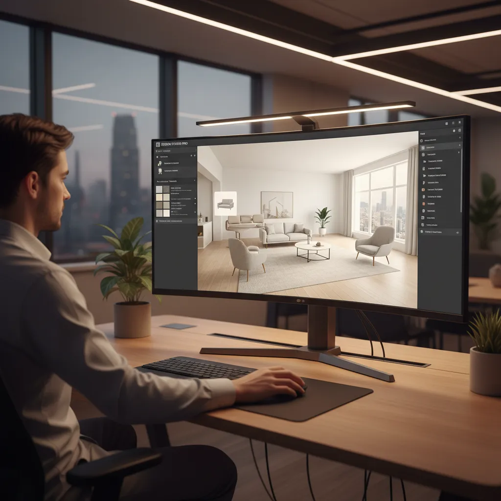 Persona probando diferentes muebles en un simulador de diseño de interiores