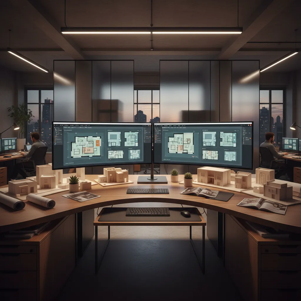 Pantalla de ordenador mostrando varias versiones de plano de vivienda