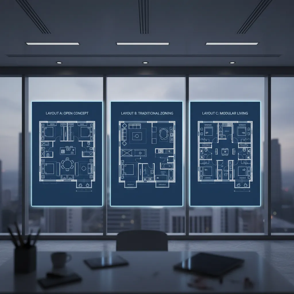 Varias distribuciones de plano de casa comparadas en pantalla