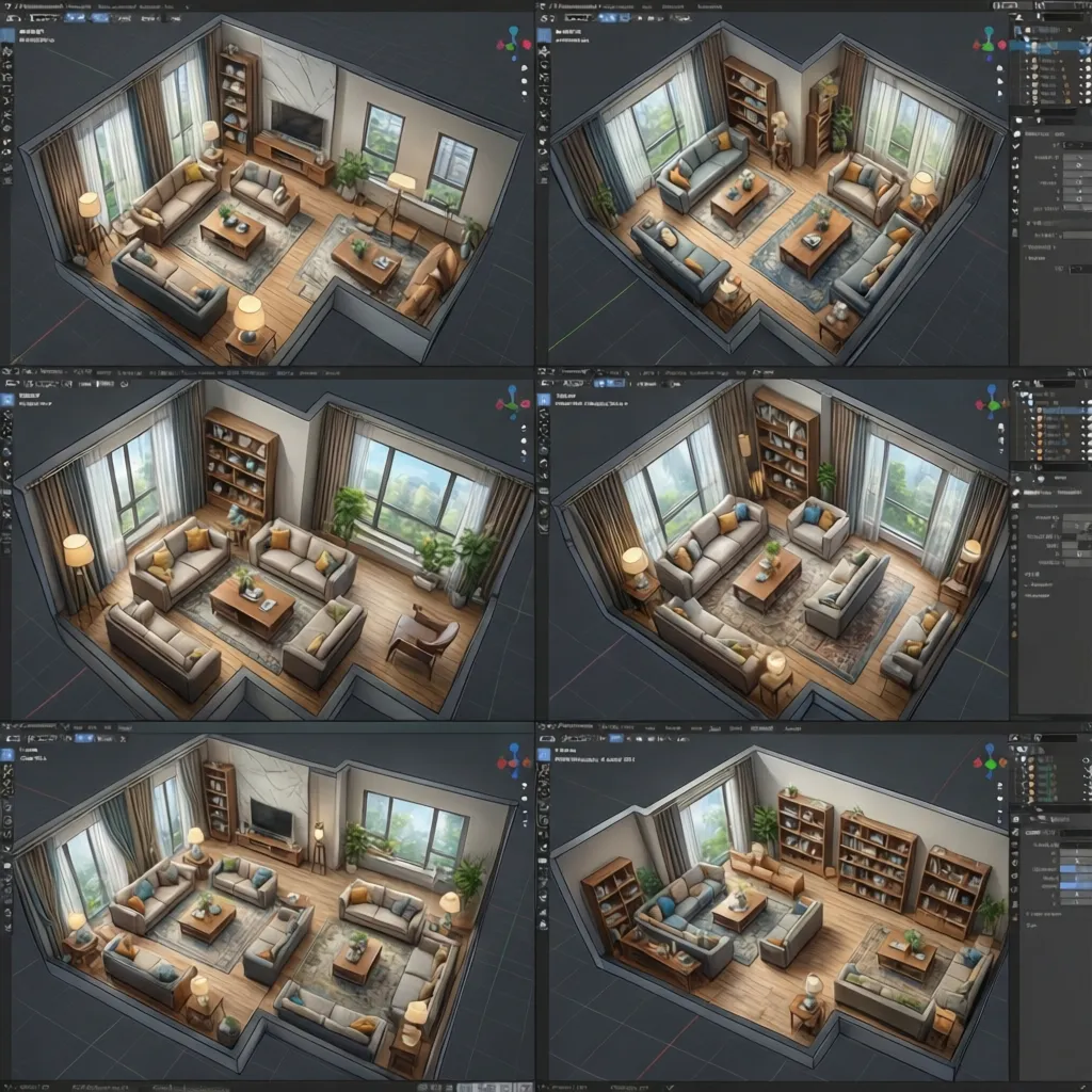 Varias configuraciones de muebles en un mismo plano de habitación