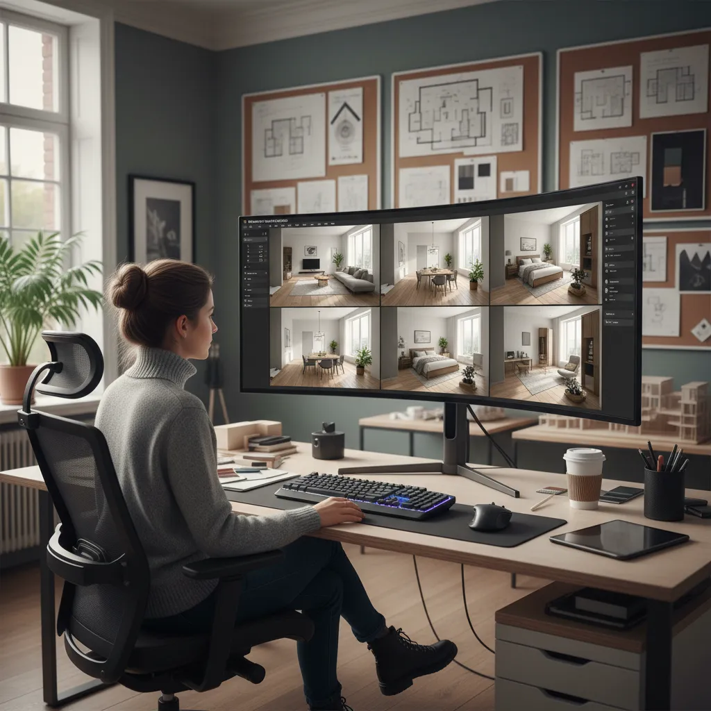 Usuario probando distintas distribuciones de muebles en un simulador