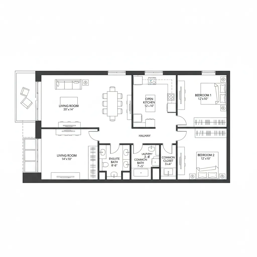 High resolution exported architectural floor plan with labeled room dimensions