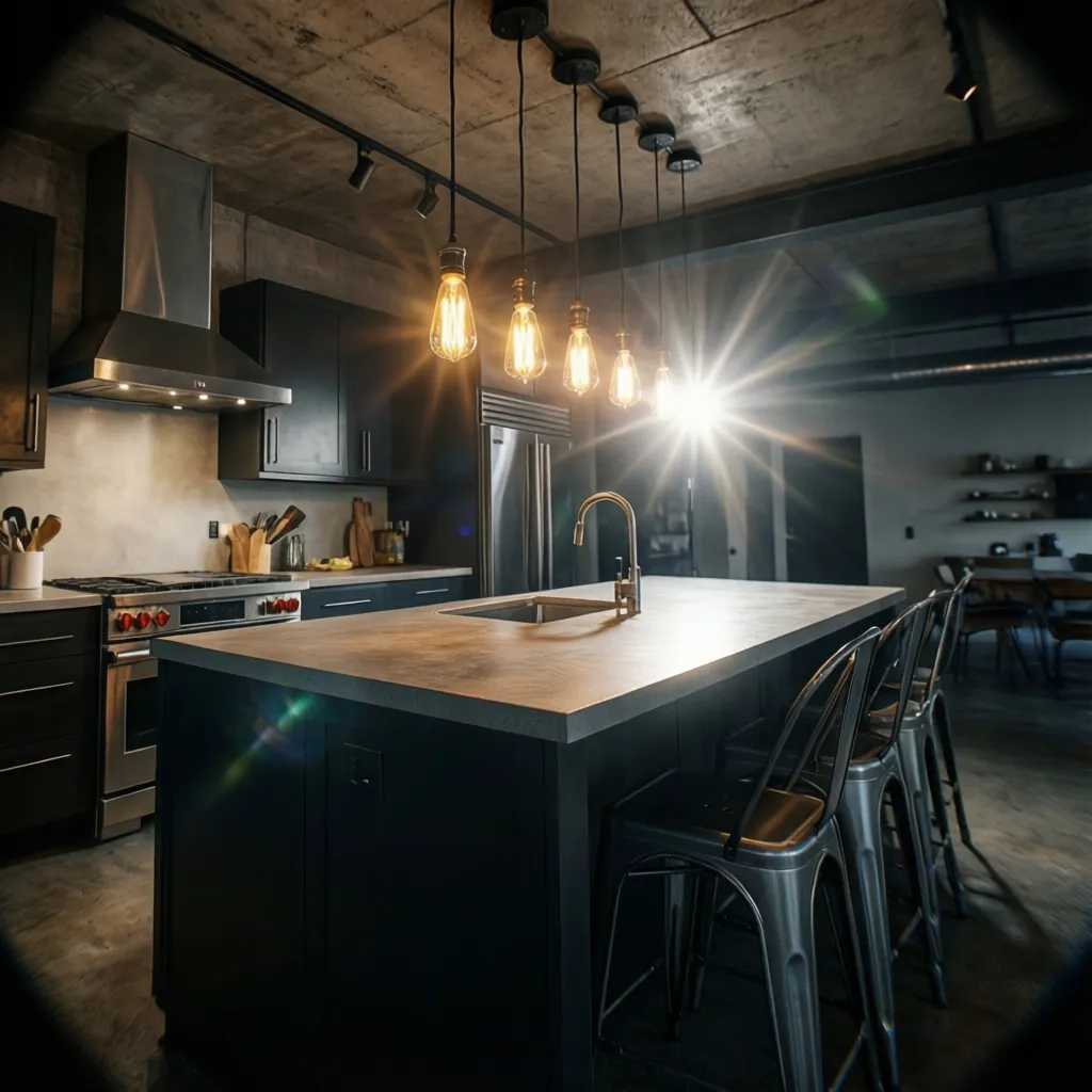 Kitchen pendant lights with exposed bulbs causing glare over island seating