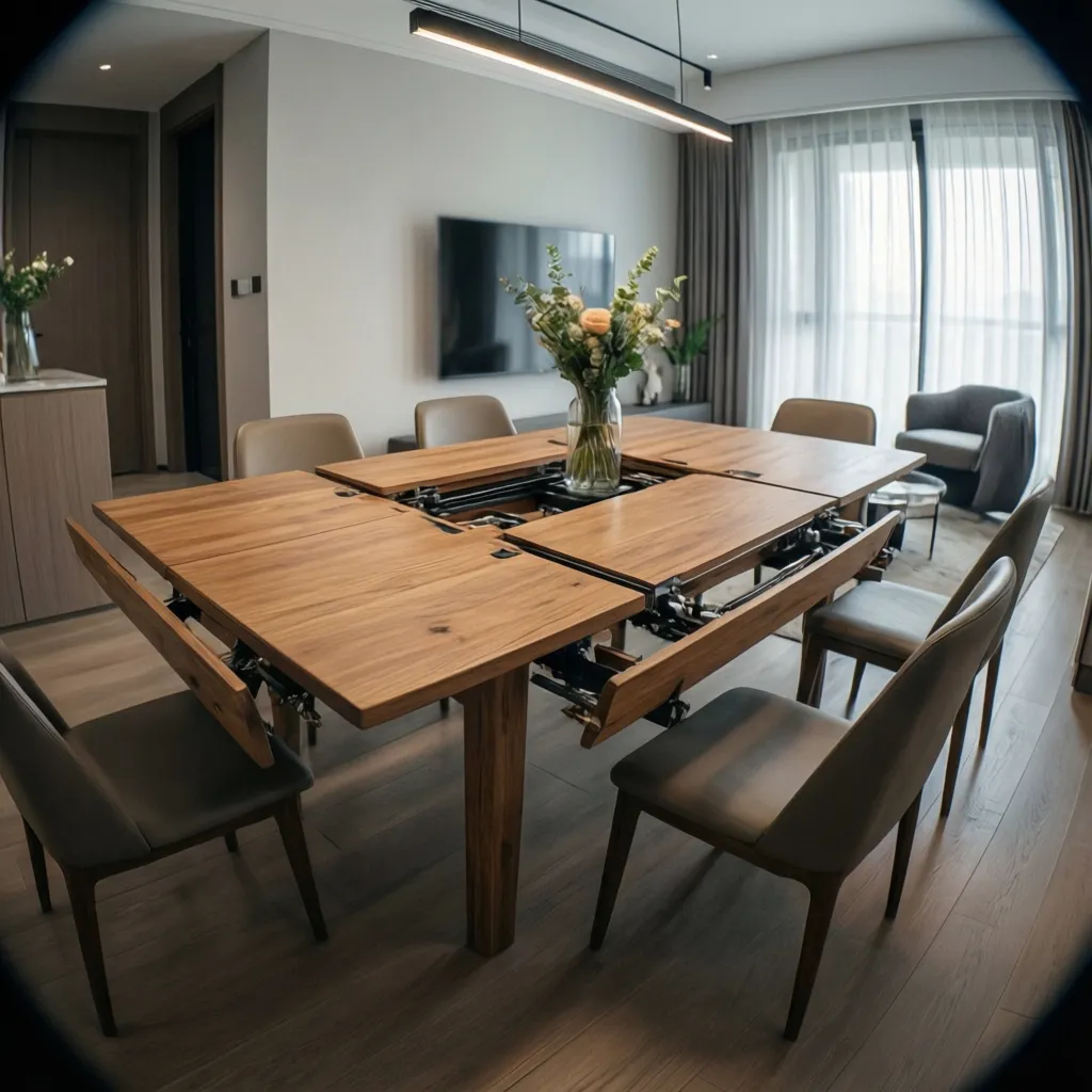 Mesa de comedor extensible en un apartamento moderno