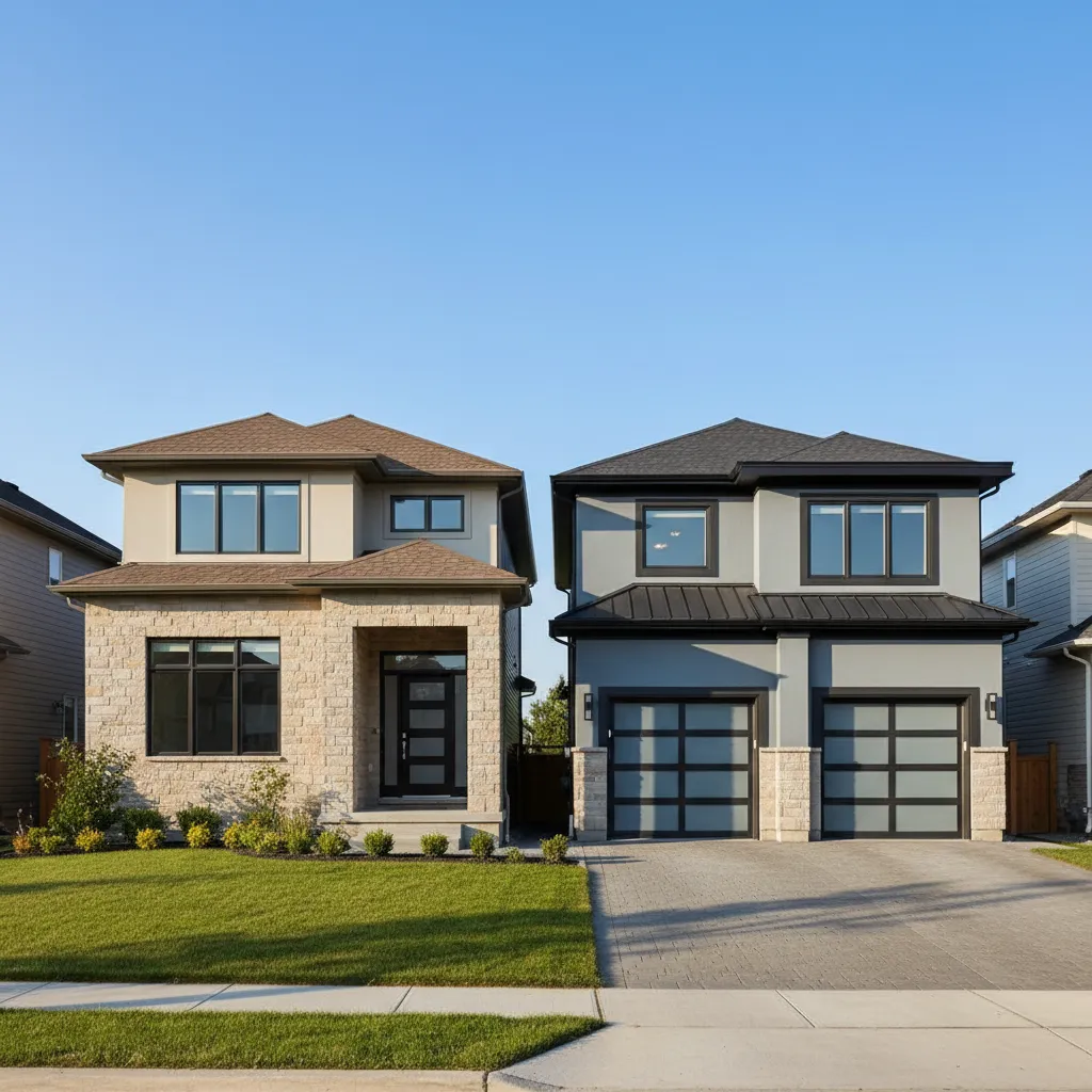 Comparison of light neutral and darker exterior home color combinations