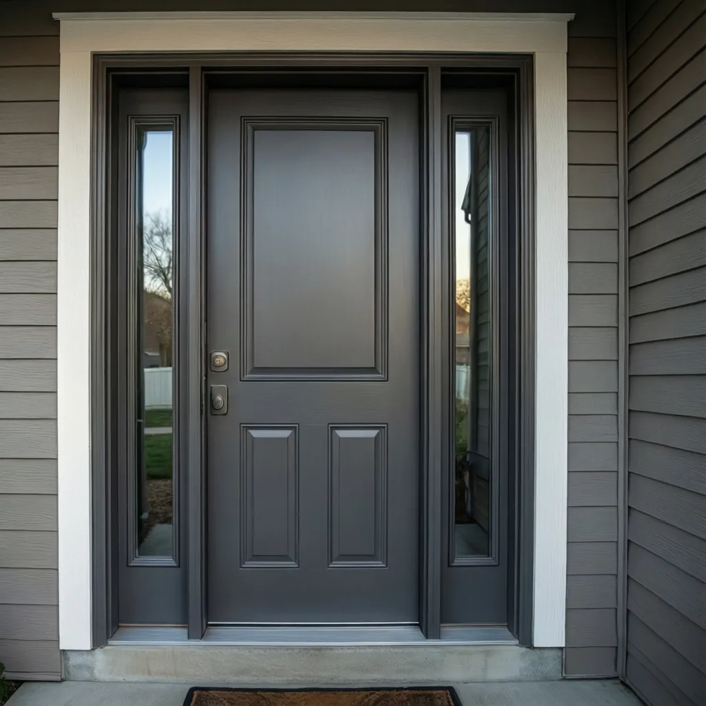 Close view of a freshly painted front door showing smooth paint finish and clean trim